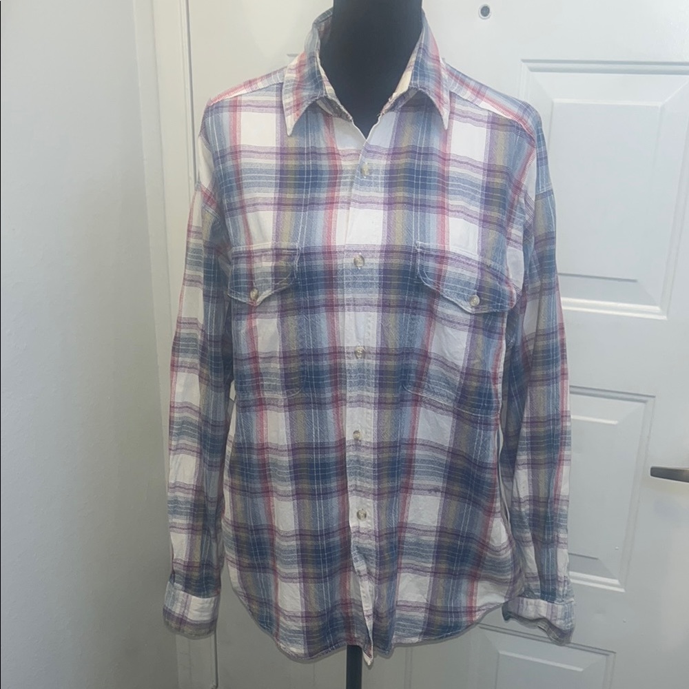 Vintage 90s Grunge Anchor Blue Cotton Flannel size Small